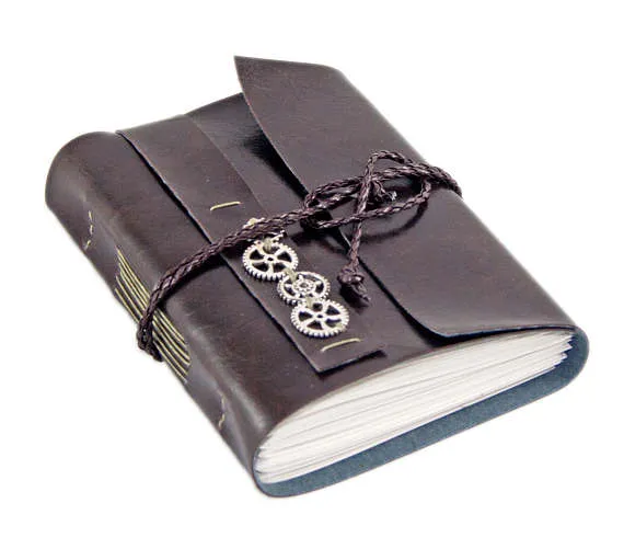 Faux Leather Dark Brown Journal with Blank Pages - Steampunk - Vegan - Ready to Ship - Travel Journal - by boundbyhand steampunk buy now online