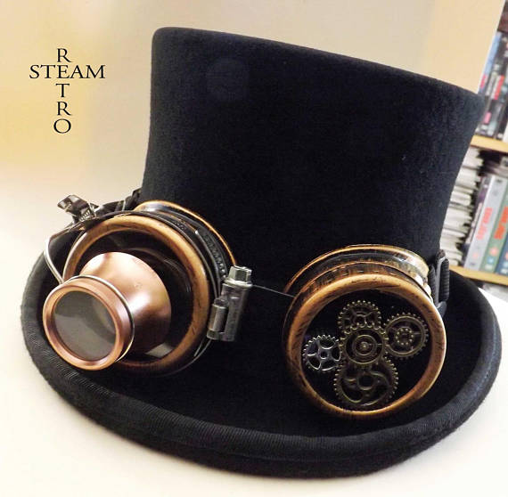Steampunk Hat - VINTAGE Top Hat with goggles with gears - steampunk top hat - Hat by SteamretroFrance steampunk buy now online