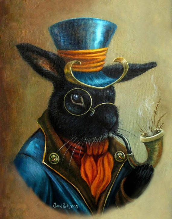 ACEO Bunny Rabbit Portrait, Rabbit Art ,Anthropromorpic animal, cute, Print, Illustration, Artwork, Print, Steampunk by CarolPhillipsArt steampunk buy now online