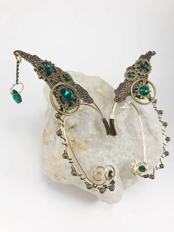 Steampunk Ear Cuffs - Elven Ear Cuffs - Wire Ear Cuffs - Steampunk Jewelry - Steampunk Earrings - Steampunk Fairy Ear Cuffs - Gears and Cogs by EnchantedJewelryShop steampunk buy now online