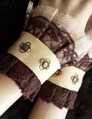 Princess Ireth -cuffs, Bracelets, Fabric, Steampunk, Victorian, Costume, Embroidered, flower, wedding, nugoth, lace, leather, tulle, genuine by Lieblingshexe steampunk buy now online