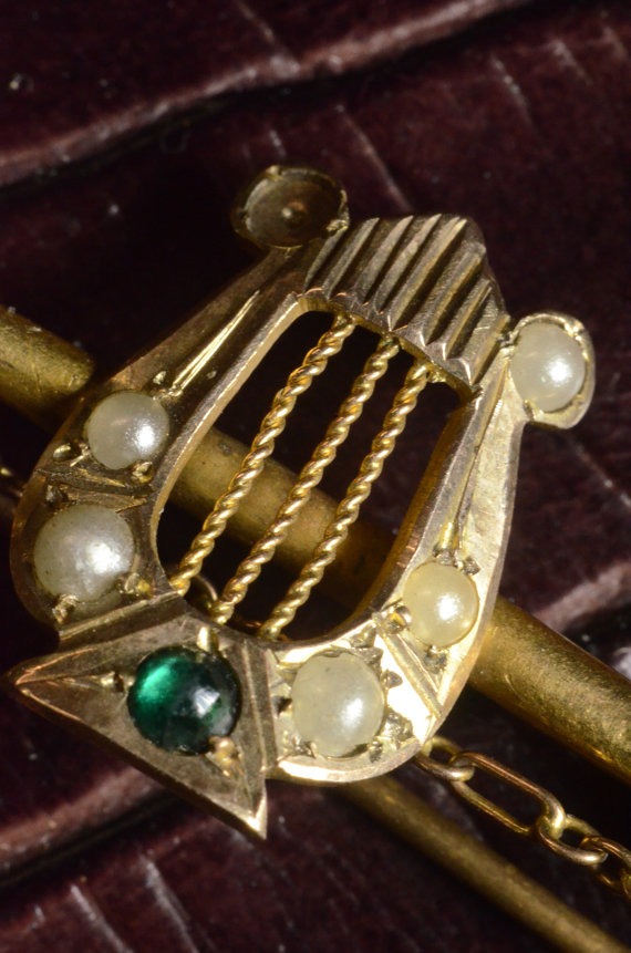 Brooch, 9ct gold, Victorian, Steampunk Harp and sword -damaged by littlecopper steampunk buy now online