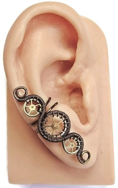 Bronze 3-Gear Steampunk Ear Cuff - Steampunk Jewelry by HeatherJordanJewelry steampunk buy now online