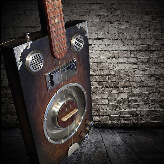 Delta Star PRO Series Handmade Tobacco Sunburst 3 String Steampunk Resonator Cigar Box Guitar by DeltaStarGuitars steampunk buy now online