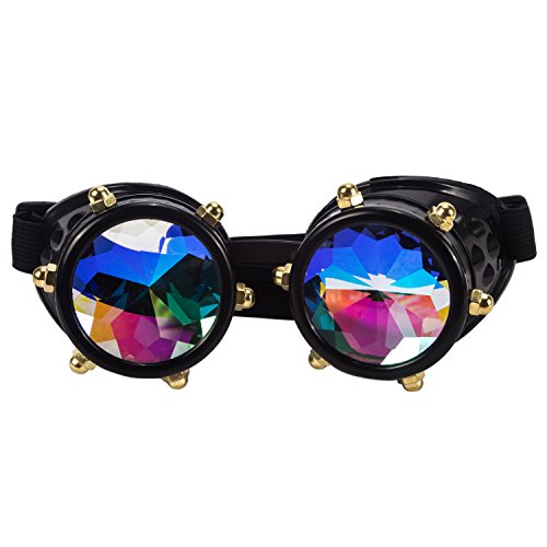 LYZ Kaleidoscope Rainbow Vintage Steampunk Goggles Multicolor Lens Welding Glasses steampunk buy now online