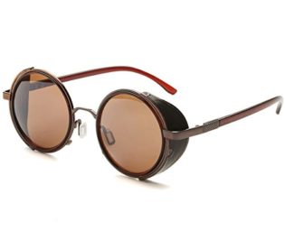 Dollger Steampunk Vintage Retro Sunglasses Metal Circle Frame(C3:Brown Lens+Brown Frame) steampunk buy now online