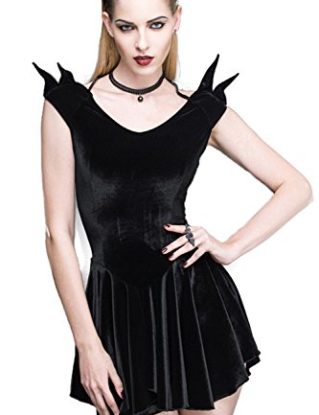 Devil Fashion Women's?Gothic Steampunk Slim-fit Harness Dress?V Collar Sleeveless Dress?Black Short Skirt,M steampunk buy now online