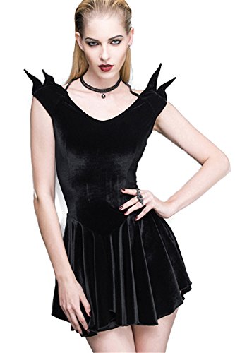 Devil Fashion Women's?Gothic Steampunk Slim-fit Harness Dress?V Collar Sleeveless Dress?Black Short Skirt,M steampunk buy now online