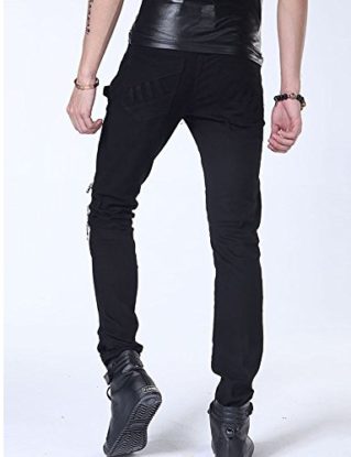 Men's Casual Pant Cool Designer Long Trouser Slim Fit With Button & Zip Black 27 steampunk buy now online