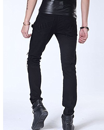Men's Casual Pant Cool Designer Long Trouser Slim Fit With Button & Zip Black 27 steampunk buy now online