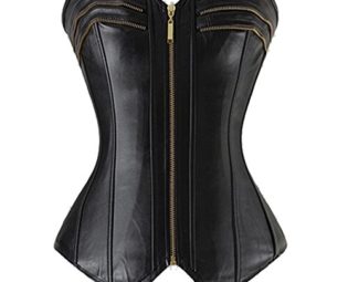 Beauty-You Women's Black Corset Faux Leather Zipper Front Lace Up Back UK Size 8-10 M steampunk buy now online