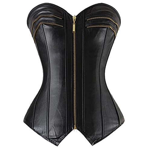 Beauty-You Women's Black Corset Faux Leather Zipper Front Lace Up Back UK Size 8-10 M steampunk buy now online