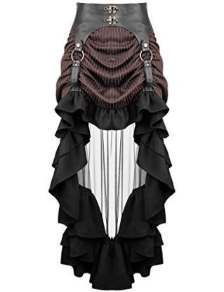 Punk Rave Steampunk Skirt Brown Stripe Faux Leather Mesh Gothic VTG Victorian steampunk buy now online