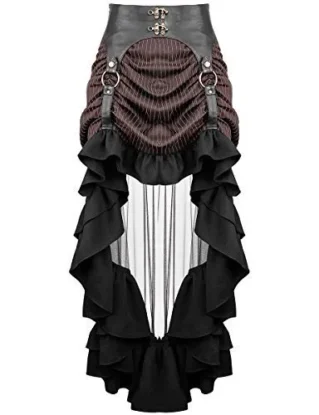 Punk Rave Steampunk Skirt Brown Stripe Faux Leather Mesh Gothic VTG Victorian steampunk buy now online
