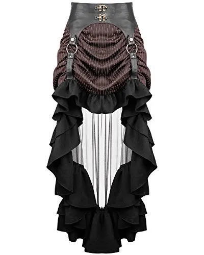 Punk Rave Steampunk Skirt Brown Stripe Faux Leather Mesh Gothic VTG Victorian steampunk buy now online