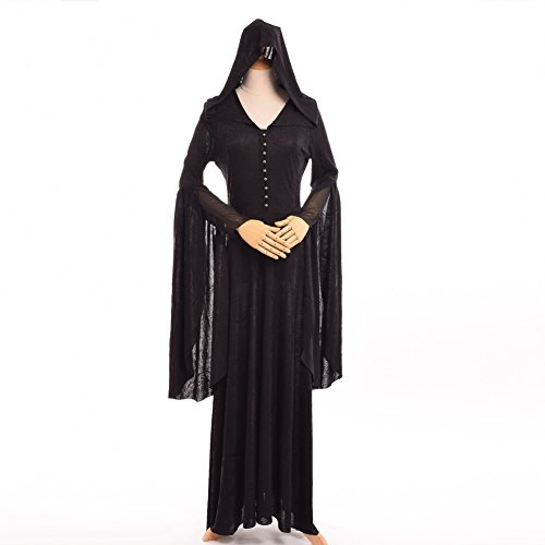 BLESSUME Gothic Witch Hooded Dress Women Vampire Long Steampunk Dress Black (M) steampunk buy now online