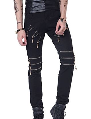 Mens Casual Trousers Skinny Stretch Pants With Zipper Slim Fit Black 32 steampunk buy now online