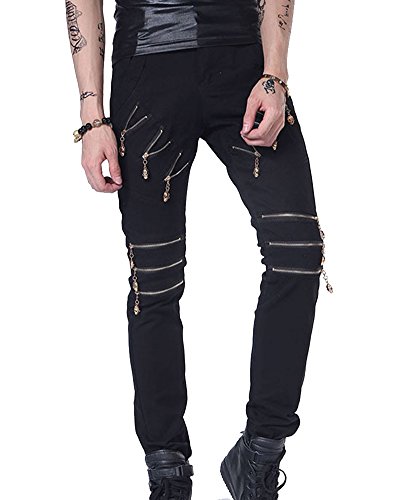 Mens Casual Trousers Skinny Stretch Pants With Zipper Slim Fit Black 32 steampunk buy now online