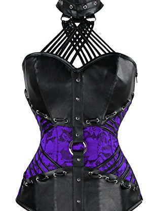 Charmian Women's Steampunk Goth Halter Faux Leather Steel Boned Bustier Corset Black/Purple X-Large steampunk buy now online