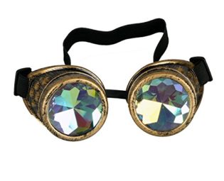 AFUT Kaleidoscope Rave Rainbow Vintage Steampunk Goggles Multicolor Lens Copper Brass Welding Glasses steampunk buy now online