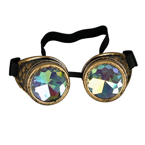 AFUT Kaleidoscope Rave Rainbow Vintage Steampunk Goggles Multicolor Lens Copper Brass Welding Glasses steampunk buy now online