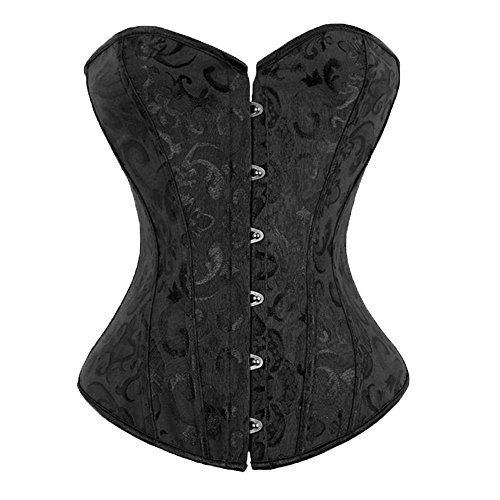 Beauty-You Women's Vintage Gothic Lace Up Boned Overbust Corset Top Bustier (6XL/UK 22-24, Black #2) steampunk buy now online