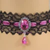 Classic Black Lace Velvet Choker/ Necklace Hot Pink Acrylic Jewel Beaded Pendant Gothic Victorian Steampunk Party by darkcastledesigns steampunk buy now online Classic Black Lace Velvet Choker/ Necklace Hot Pink Acrylic Jewel Beaded Pendant Gothic Victorian Steampunk Party by darkcastledesigns steampunk buy now online