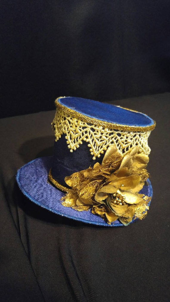 Navy Gold Mini Nauticle Top Hat with Matching Earrings by CorsetofEden steampunk buy now online