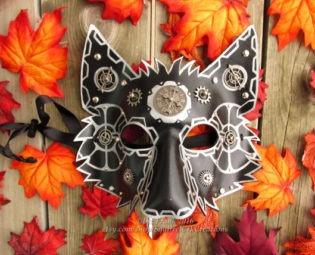 Steampunk Leather Wolf Mask, Black and Silver, Wolf, Role Play, Theater Prop, Costume, Cosplay, Garb, Gear, animal mask, steampunk animal by SquirrelCrkCreations steampunk buy now online