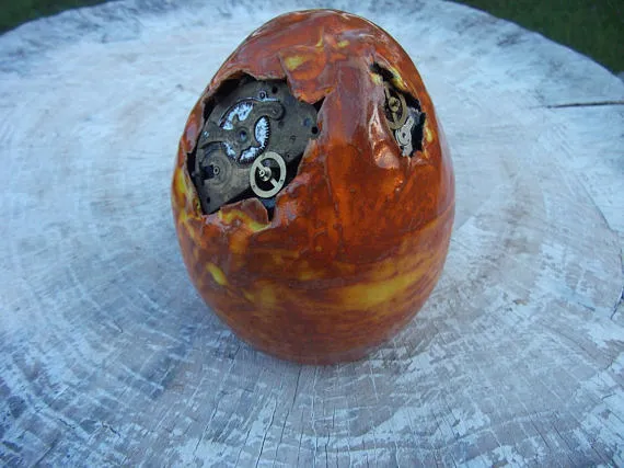 Dragon Egg Steampunk, ceramic egg, XXL dragon egg, OOAK fantasy decoration, ceramic egg, ceramic hatchling, geek gift, steampunk decoration by HandmadeGeekGift steampunk buy now online
