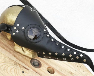 Long Black Faux Leather Riveted 'PLAGUE DOCTOR' Mask Steampunk Festival Masquerade Burning Man Mask with Buckle Straps - Burning Man by jadedminx steampunk buy now online