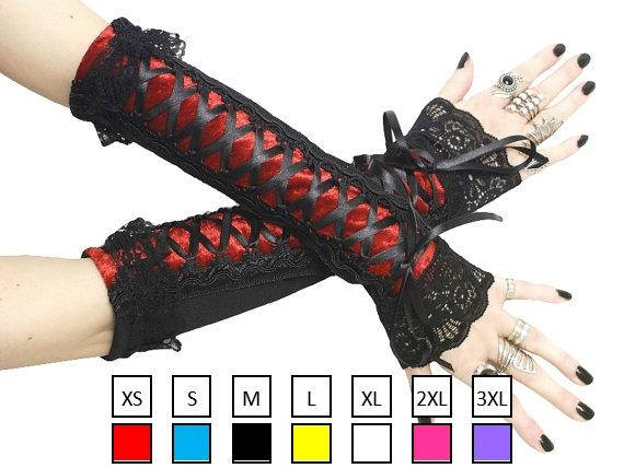 Black red fingerless gloves arm warmers gothic burlesque gothic lace bridal gloves womens evening gloves lolita vampire, harajuku 0340 by FashionForWomen steampunk buy now online