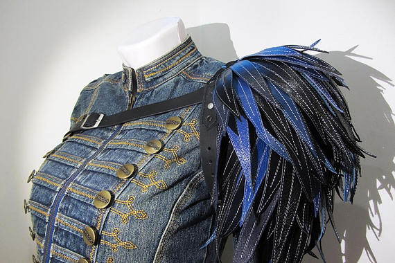 Leather Shoulder Pad, Leather Epaulet, Leather Pauldron, Steampunk, Edgy fashion, shoulder accessory, Epaulette, vampire style by TriglaCraft steampunk buy now online