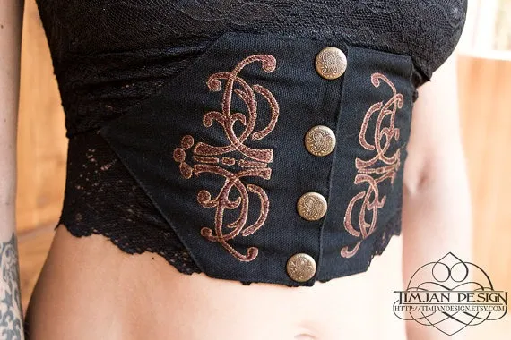 CORSET BELT - Lace High waisted waist Burlesque Cabaret Steampunk Steam punk Hippie Boho Tribal Dress Wide Sexy Halloween Gypsy Goa - Black by TimjanDesign steampunk buy now online
