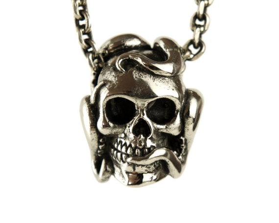 Octopus Tentacle Anatomic Human Skull Necklace Jewelry Antique Silver Bronze Pendant Gothic Steampunk - FPE011 by RebelOcean steampunk buy now online