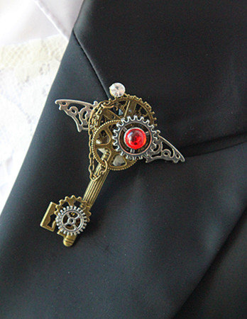 Punk Pins Unique Brooches Girls Steampunk Accessories Gears Keys Wings Red Rhinestone Custom Brooches Gifts only one by BunnyGLG steampunk buy now online
