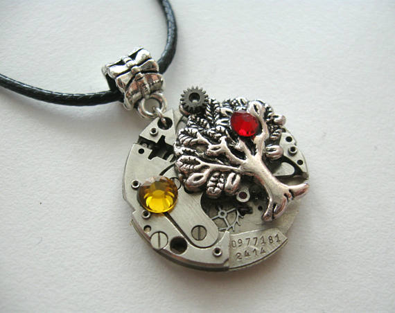Steampunk jewelry Steampunk tree necklace Handmade Metalworks Steam punk pendant Watch parts Tree of life by Dedovashop steampunk buy now online