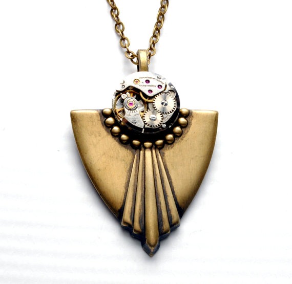 Steampunk Necklace ART DECO Steampunk Jewelry Vintage Style Necklace Antique Brass Victorian Steampunk Jewelry by Victorian Curiosities by VictorianCuriosities steampunk buy now online
