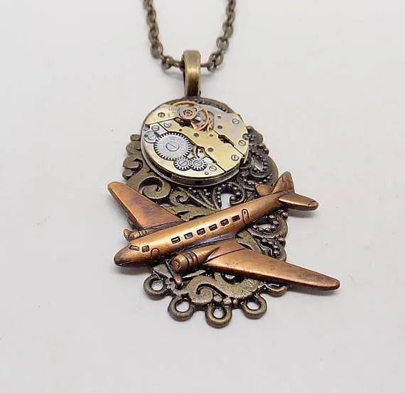 Steampunk pendant. Steampunk airplane necklace. by slotzkin steampunk buy now online
