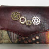 Steampunk Wallet with Leather, Cogs, Custom Fabric Mini NCW Necessary Clutch Wallet- Handcrafted purse/wallet, exclusive fabric design by ThreadyMercury steampunk buy now online