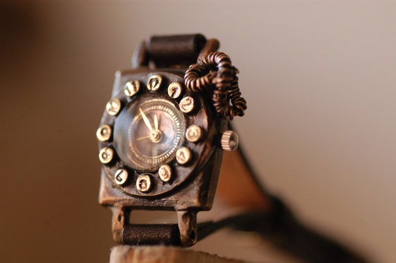 Vintage Retro Steampunk Handcraft Wrist Watch with Handstitch Leather Band /// Ringring - Perfect Gift for Birthday and Anniversary by metaletlinnen steampunk buy now online