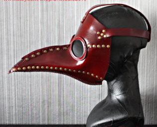 1:1 Custom Genuine Leather Halloween Costume Cosplay Steam Punk Bird Prop Dr. Dr Plague Doctor Mask Red GL02 by DKstudio2015 steampunk buy now online