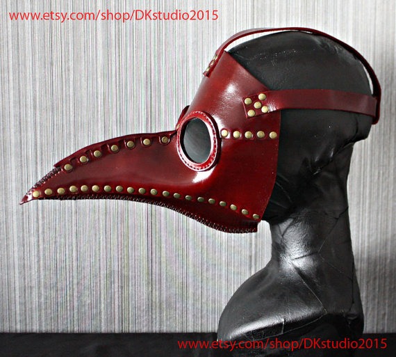 1:1 Custom Genuine Leather Halloween Costume Cosplay Steam Punk Bird Prop Dr. Dr Plague Doctor Mask Red GL02 by DKstudio2015 steampunk buy now online