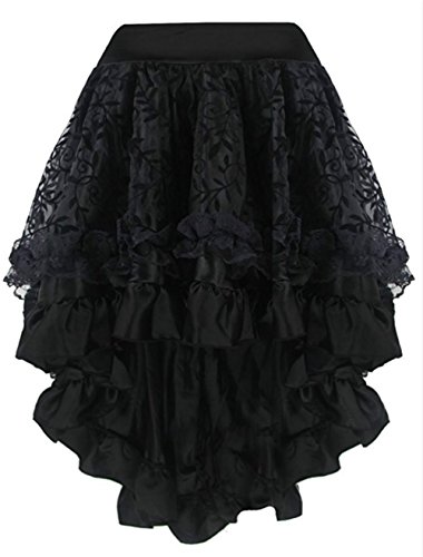 KuSen Women's Steampunk Gothic Vintage Multi Layered Chiffon Black High Low Skirt (UK Size 6-8(S), Black) steampunk buy now online