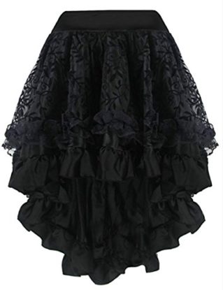 KuSen Women's Steampunk Gothic Vintage Multi Layered Chiffon Black High Low Skirt (UK Size 6-8(S), Black) steampunk buy now online