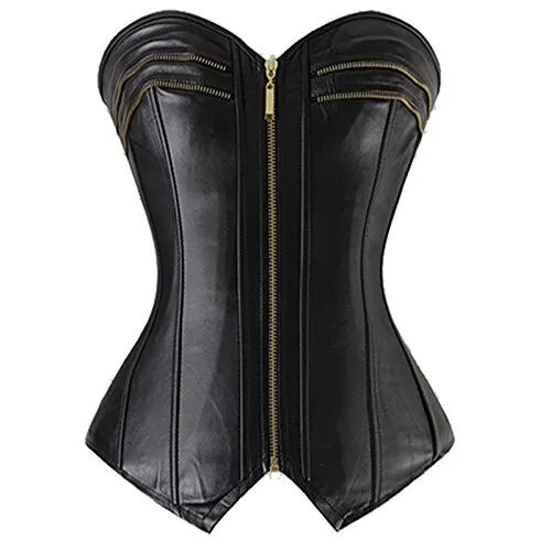 Beauty-You Women's Black Corset Faux Leather Zipper Front Lace Up Back UK Size 6-8 S steampunk buy now online Beauty-You Women's Black Corset Faux Leather Zipper Front Lace Up Back UK Size 6-8 S steampunk buy now online