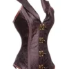 Charmian Women's Steampunk Jacquard Steel Boned Classical Halter Rock Biker Corset Bustier Halter-brown Large steampunk buy now online
