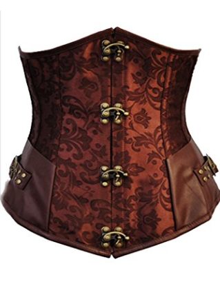 Blidece Women's Black Leather Spiral Steel Boned Waist Cinching Steampunk Corset Large steampunk buy now online