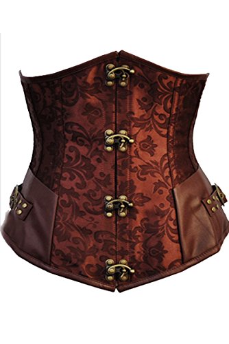 Blidece Women's Black Leather Spiral Steel Boned Waist Cinching Steampunk Corset Large steampunk buy now online