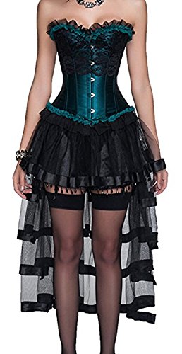 Martya Women's Basque Gothic Boned Waist Cincher Lace up Corsets and Steampunk Bustiers Dress with Skirt Costume steampunk buy now online